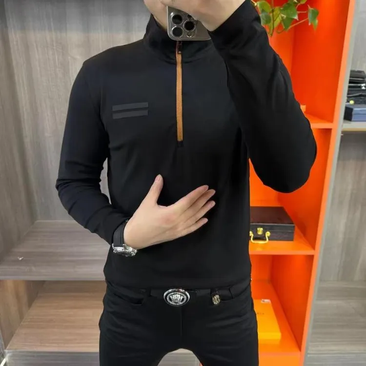 修身拉链男装高品欧货T恤商务T恤休闲男士半2110长袖小衫春秋男士