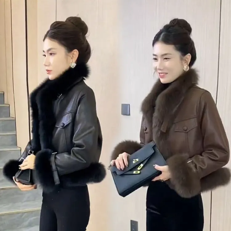 2025冬季新款韩版时尚PU皮衣女加棉短外套棉服保暖加厚大毛领棉衣