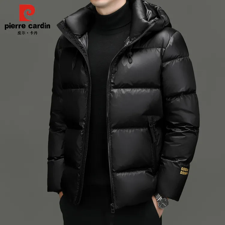 皮尔卡丹黑金白鸭绒羽绒服男士短款2024新款冬季加厚款极寒服外套