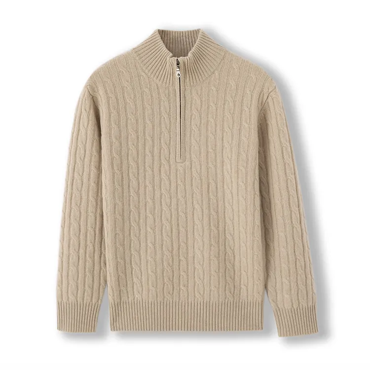 重磅加厚秋冬季男士半高拉链羊绒衫纯色打底立领羊绒套衫休闲轻奢