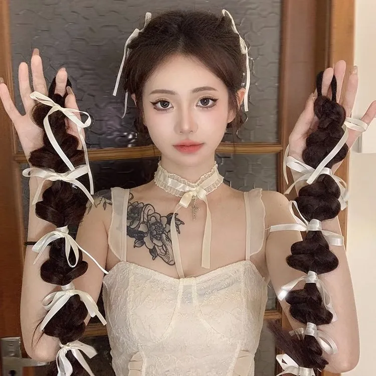 丝带泡泡辫灯笼辫潜水用拳击辫假发马尾女芭蕾少女花苞长辫子