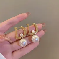 合金仿珍珠耳饰 一款两戴字母耳扣女秋冬网红设计高级感耳钉213