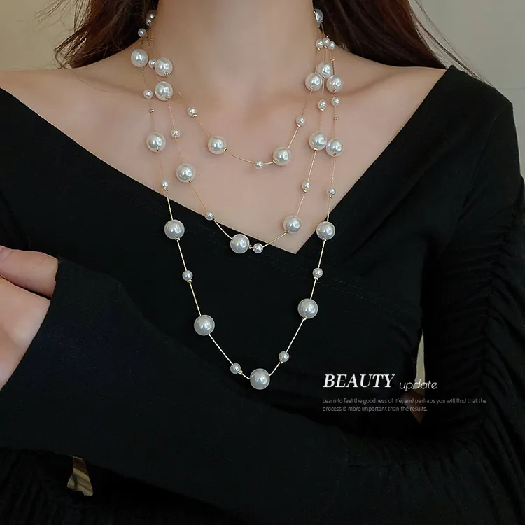 合金仿珍珠项链 长款珍珠项链女时尚高端毛衣链设计感高级配饰522