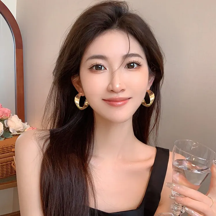 铜合金耳饰 金属复古港风大圈圈耳环小众设计耳钉高级感耳饰女142