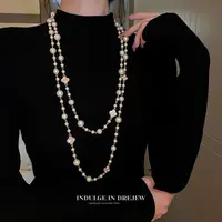 合金仿珍珠项链 珠珠项链轻奢小众颈链长款叠戴毛衣链大气高档523
