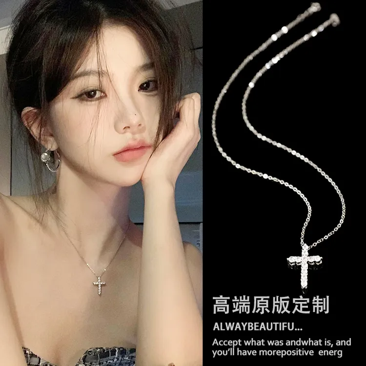 S20吕珊同款项链锆石水滴十字架吊坠复古颈链潮酷锁骨链403
