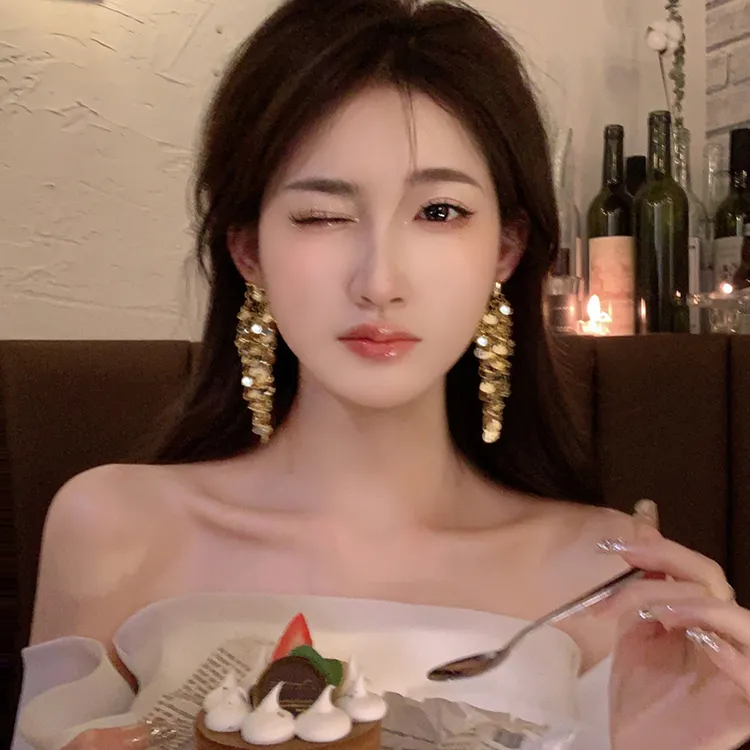 合金耳饰 小众设计高级感金属亮片流苏耳环女轻奢时尚百搭耳饰264