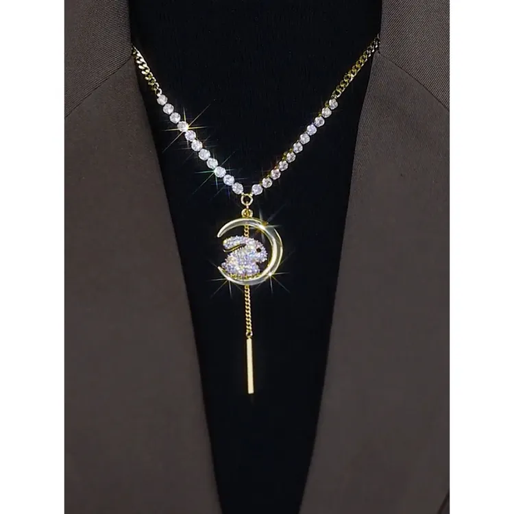 钛钢项链 玉兔星月毛衣链轻奢小众女本命年项链网红个性卫衣链394