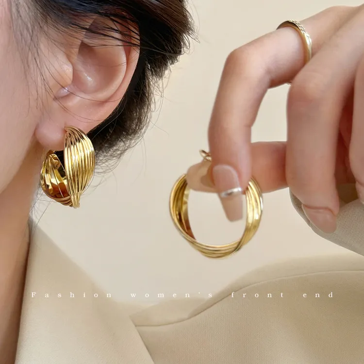 铜合金耳饰 金属复古港风大圈圈耳环女小众设计耳钉高级感耳饰142