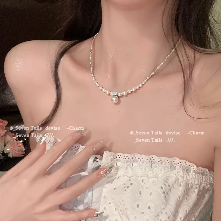 合金仿珍珠项链 轻奢小众珠珠项链女气质百搭锁骨链爆款颈链446