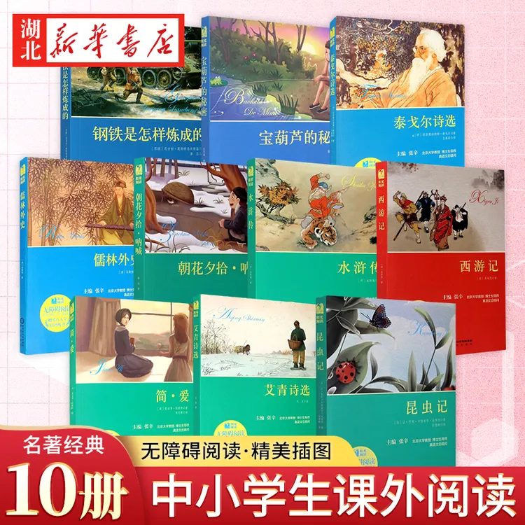 【10册】中小学生经典名著 钢铁是怎样炼成的艾青诗选附考点大全