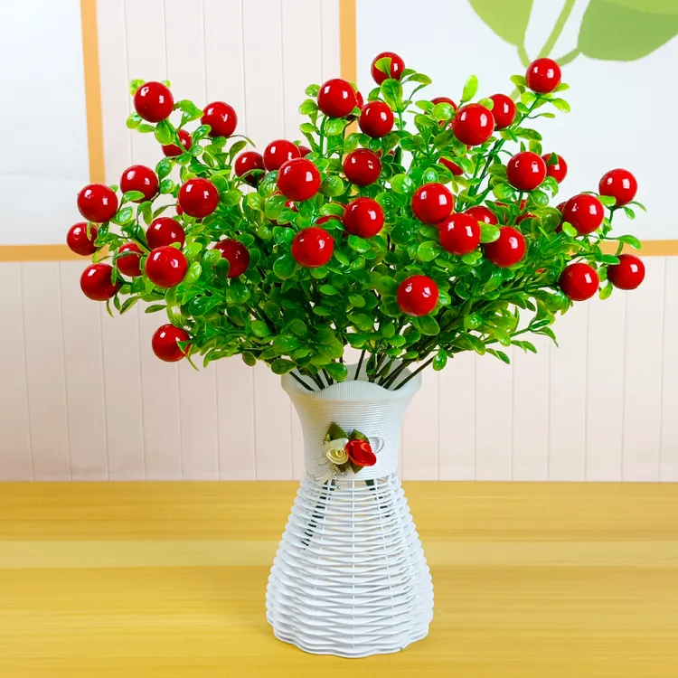 室内餐桌摆件小盆栽花瓶插花发财果新年麦穗塑料绿植插花客厅摆件