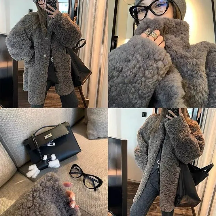 EQED网红皮毛一体环保毛上衣慵懒感宽松显瘦轻奢冬季仿毛毛外套