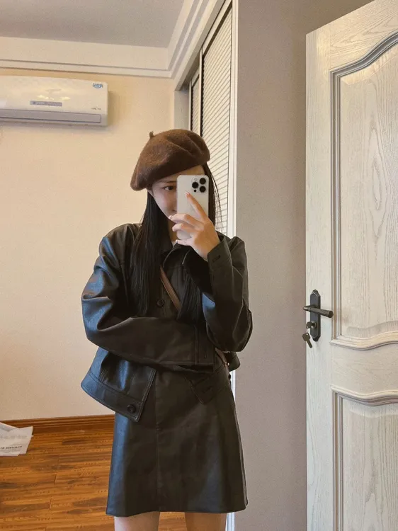 美拉德穿搭复古皮衣机车服外套上衣短裙子秋装