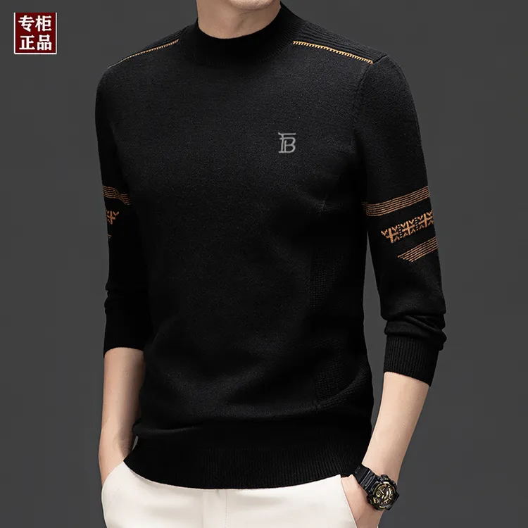 【专柜同款】2025秋冬新款刺绣男士羊毛衫圆领时尚针织加厚保暖上衣