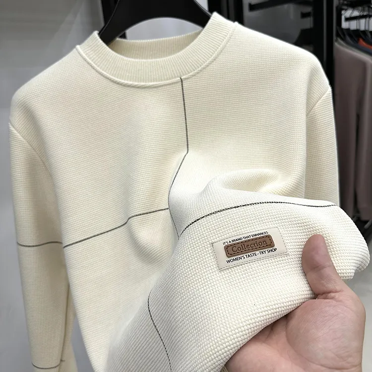 秋冬季新款加绒加厚卫衣男保暖内搭上衣抓绒无帽休闲圆领打底衫衣