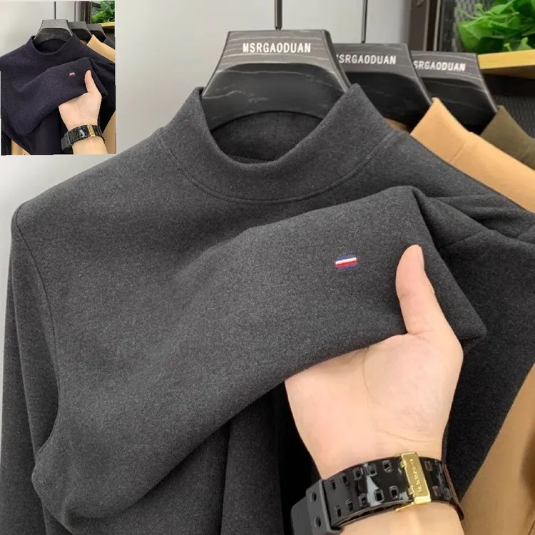 冬季加厚保暖德绒磨毛打底衫男半高领双面绒卫衣男士内搭长袖t恤