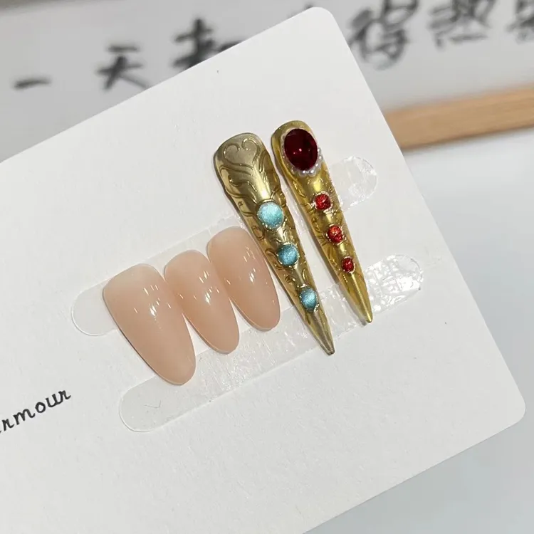 【宫廷护甲】纯手工穿戴甲风高级感美甲成品显白贴片可拆卸穿戴甲