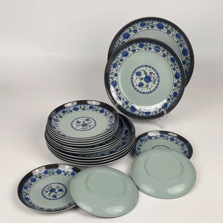 青花瓷仿瓷密胺盘子圆形自助餐商用圆盘塑料碟子火锅菜盘餐厅快餐