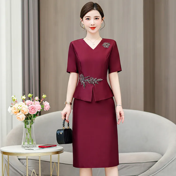 高端大气喜婆婆婚宴礼服订婚妈妈装红色结婚喜服小个子连衣裙夏季