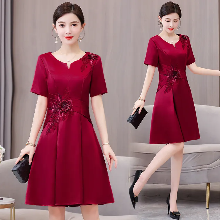 小个子喜婆婆婚宴装高贵年轻洋气夏季连衣裙婚礼结婚喜服妈妈礼服