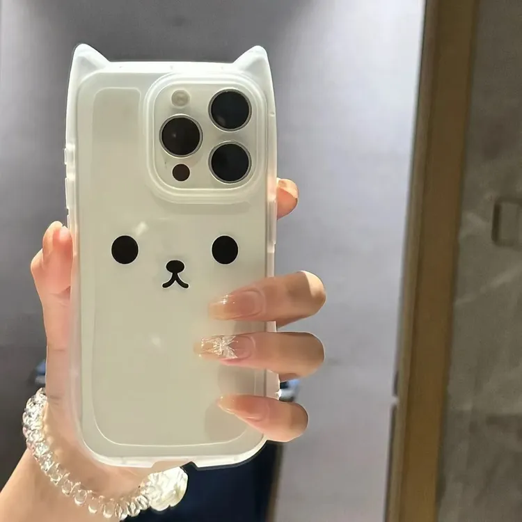 小熊表情猫耳朵适用iphone17promax/16pro可爱苹果14/13透明爆款