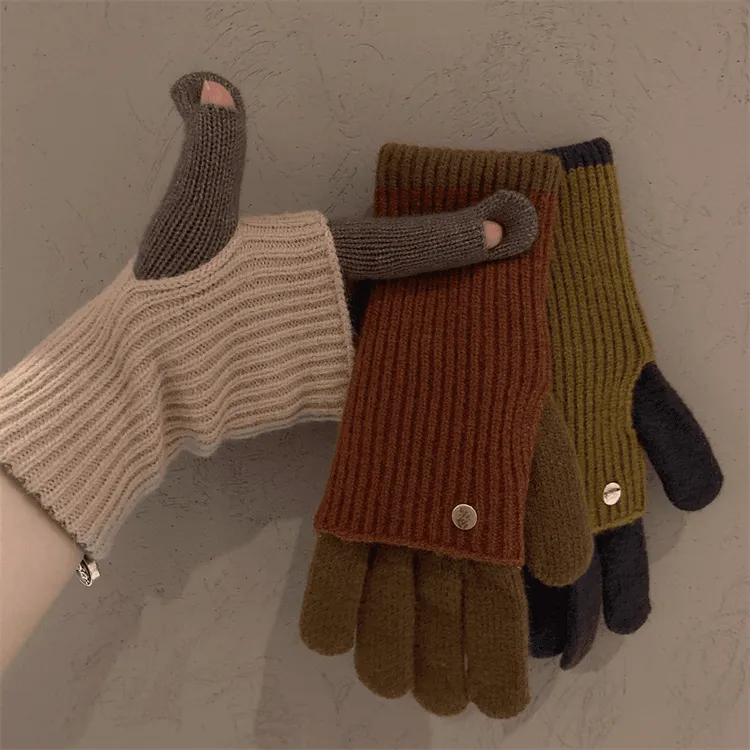 日系美拉德触屏保暖手套女秋冬季新款针织不加绒开车骑行森女学生