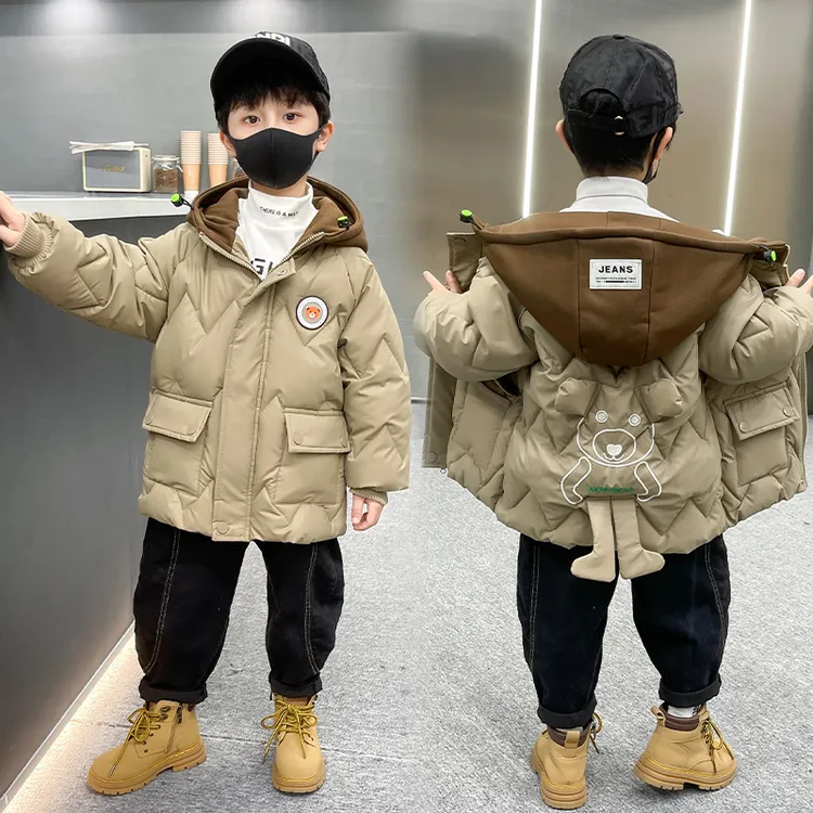 男童棉服新款仿小羊皮面料棉衣加绒加厚洋气中长款冬装免洗棉袄