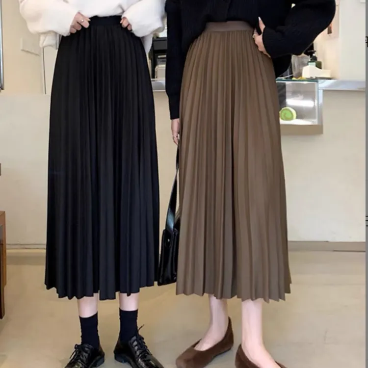 遮胯百褶裙女春秋半身裙中长款梨形身材穿搭高腰a字垂感显瘦长裙