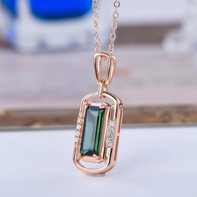 宇彩925银镶绿碧玺项链设计师时尚百搭女士简约灵动素款坠链绿色