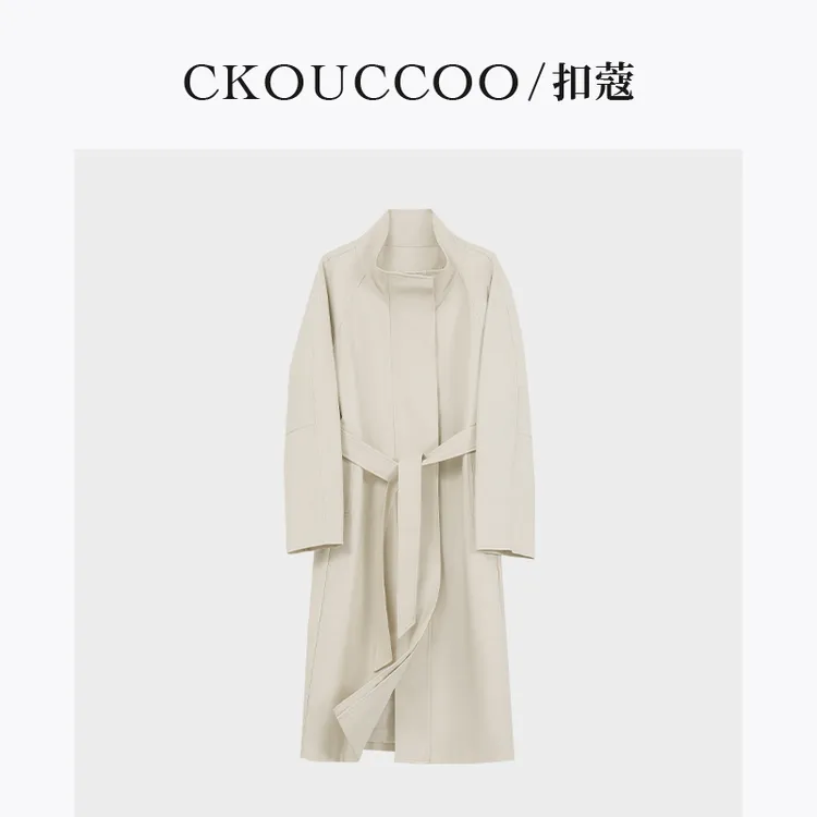 CKOUCCOO/扣蔻  廓形简约立领秀场风衣女英伦垂感系带外套