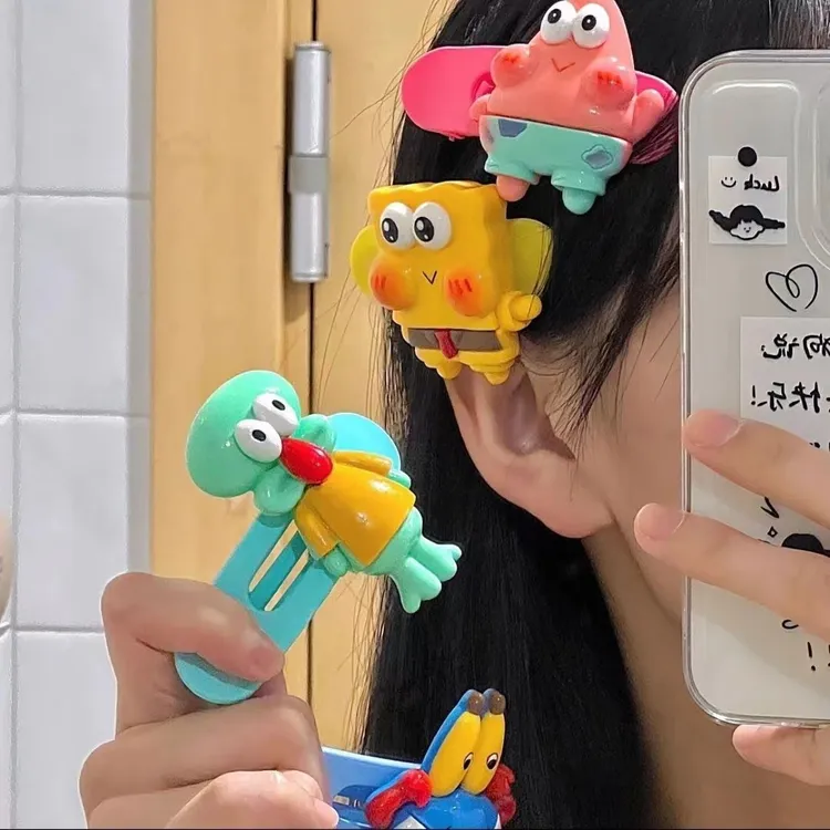 Q版发夹卡通可爱少女彩色无痕发夹网红发饰碎发夹抓夹