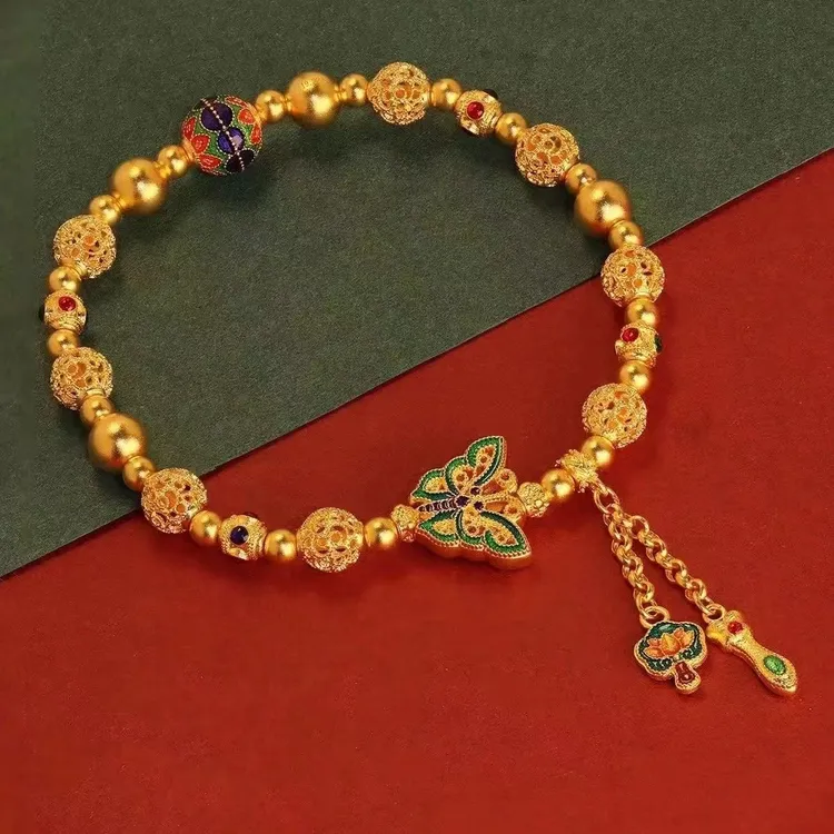 铜合金手链 蝴蝶手串清新优雅珐琅烧蓝复古手链手工精美时尚风