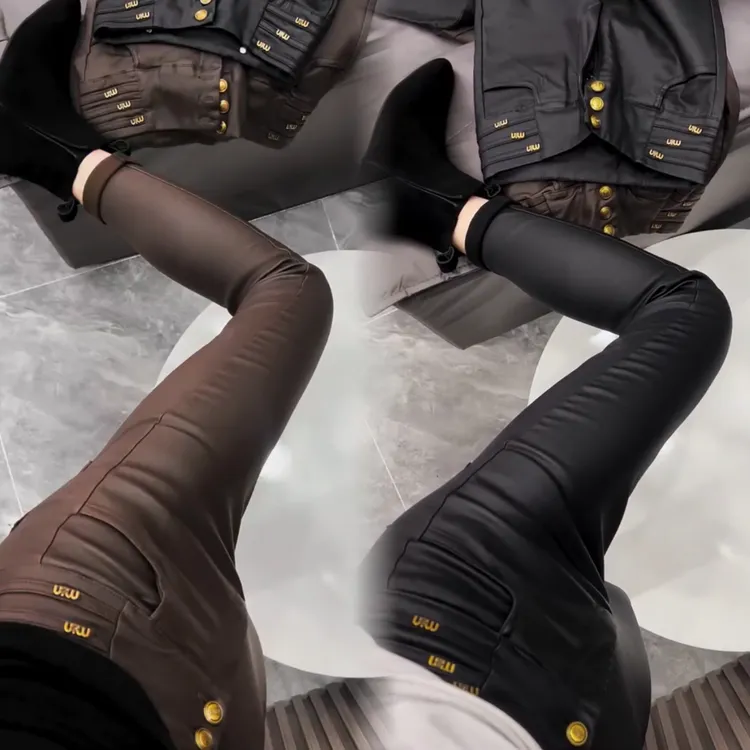 加绒皮裤女冬季新款韩版显瘦百搭涂层皮裤拉绒磨毛仿皮裤小脚裤潮