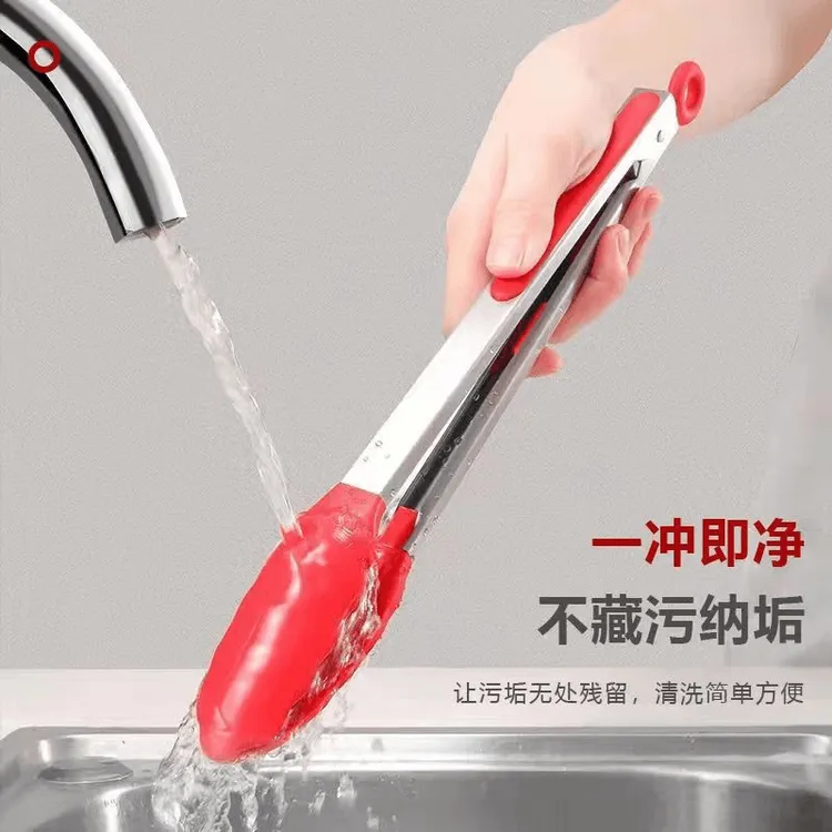 祝氏心宜硅胶食品夹烧烤烤肉夹空气炸锅家用不锈钢耐高温防烫
