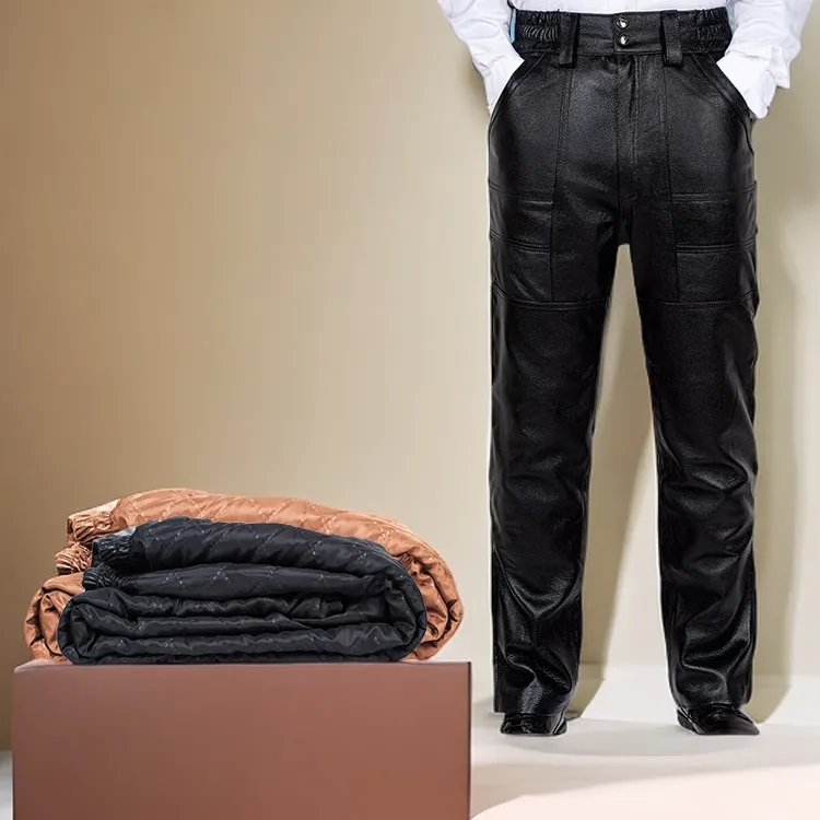头层牛皮真皮皮裤男士秋冬季中老年防寒耐磨保暖加厚高腰骑行裤子