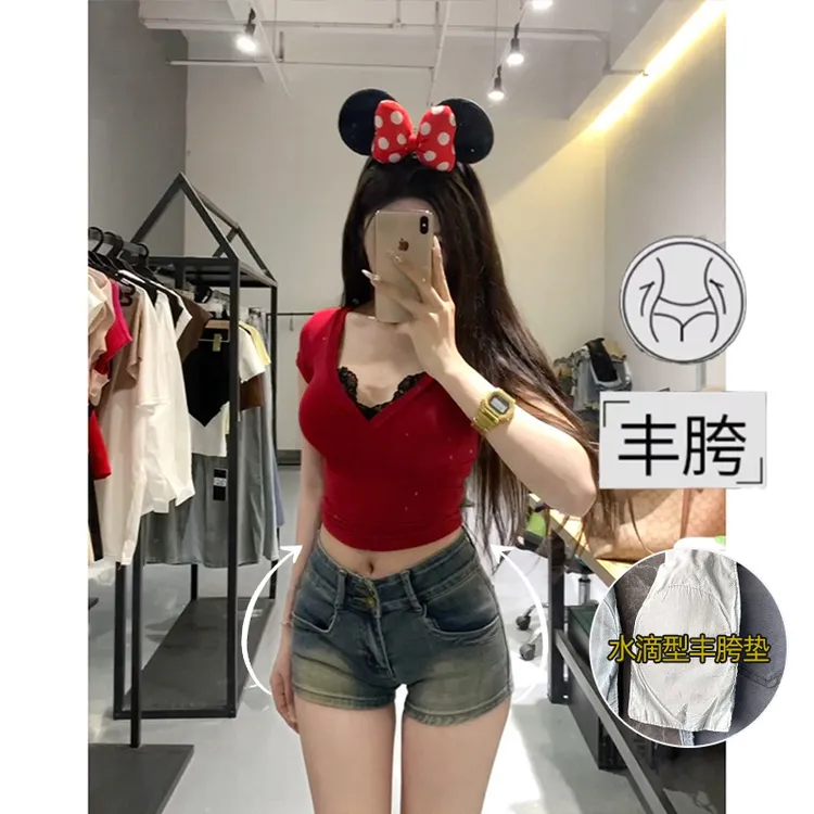 蓝色低腰丰胯牛仔短裤女2025秋季新款显瘦弹力修身超短辣妹热裤
