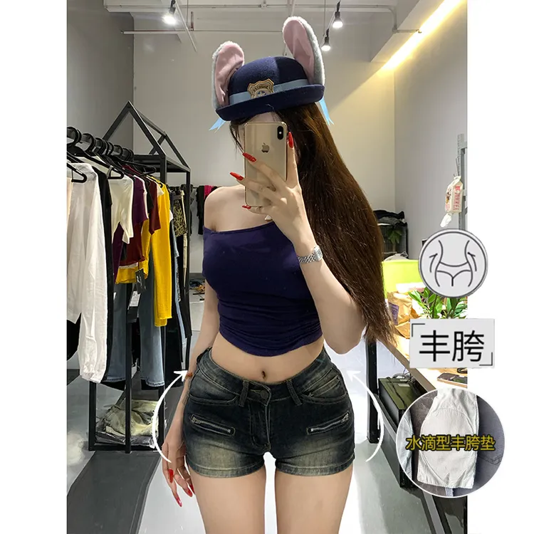 低腰水洗磨白丰胯牛仔短裤女2025秋季新款弹力紧身显瘦弹力热裤
