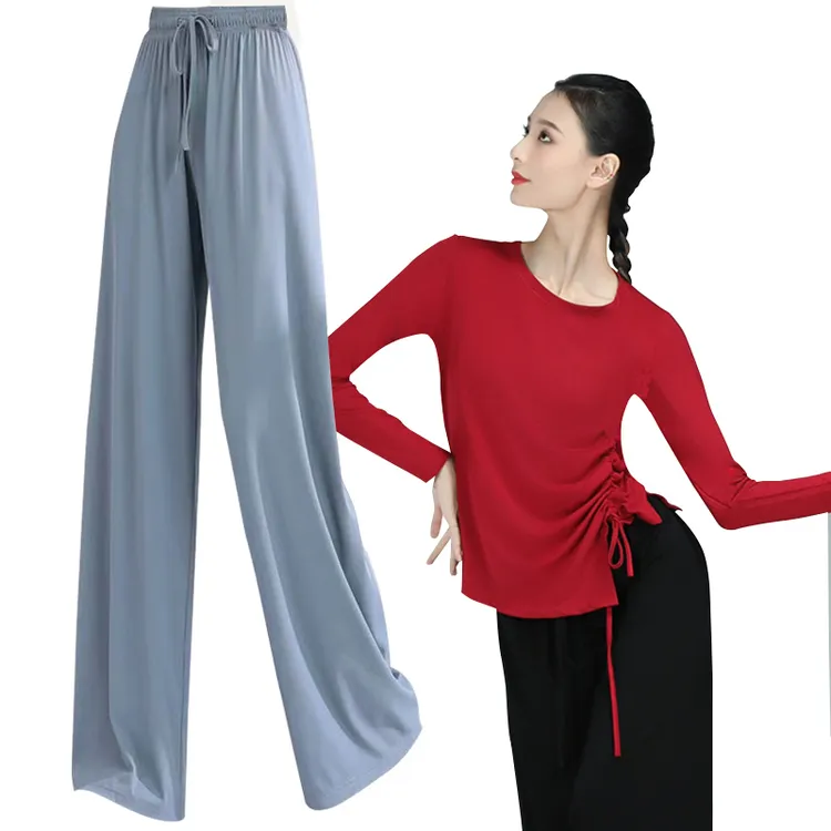 舞蹈服女现代舞古典舞长袖服装黑色上衣阔腿裤形体练功裤宽松