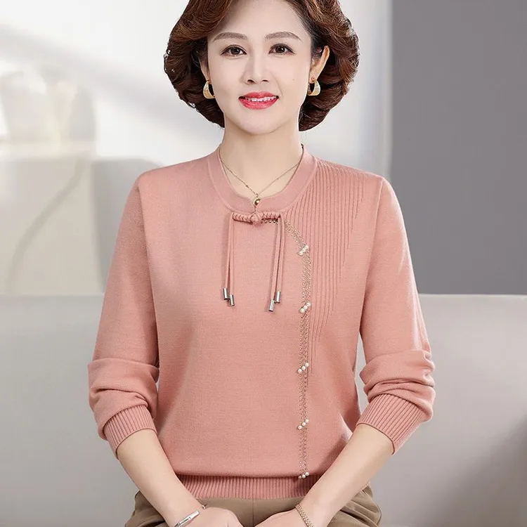 2024新款妈妈毛衣打底小衫时尚薄款中老年人女春秋洋气长袖上衣