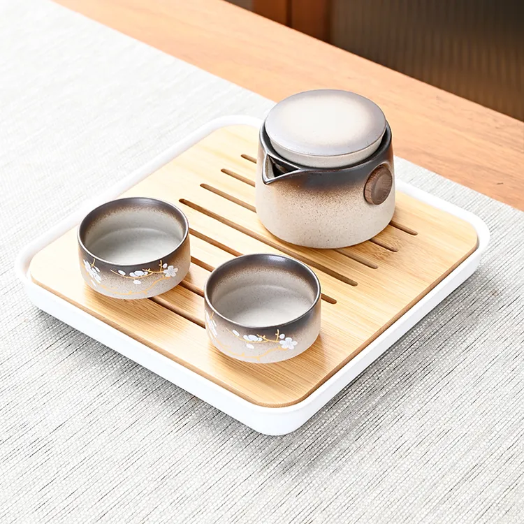 家用一壶两杯粗陶陶瓷整套功夫茶具套装便携旅行茶壶茶杯茶滤茶盘