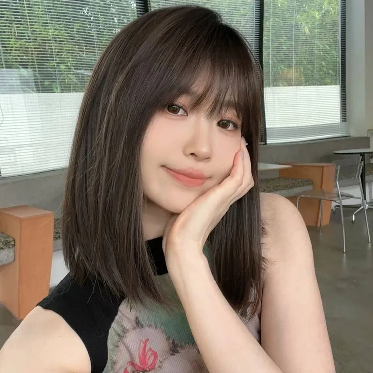 Mslynn/美丝琳锁骨发齐刘海假发女真发人发手织无痕可扎假发套