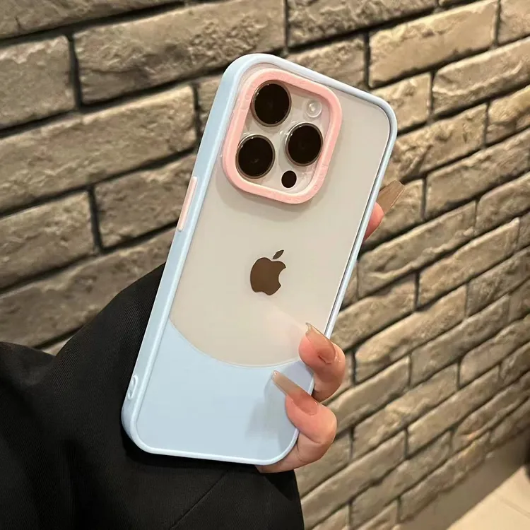 极简撞色拼接适用iPhone15pro手机壳苹果14透明抗黄13防摔保护套