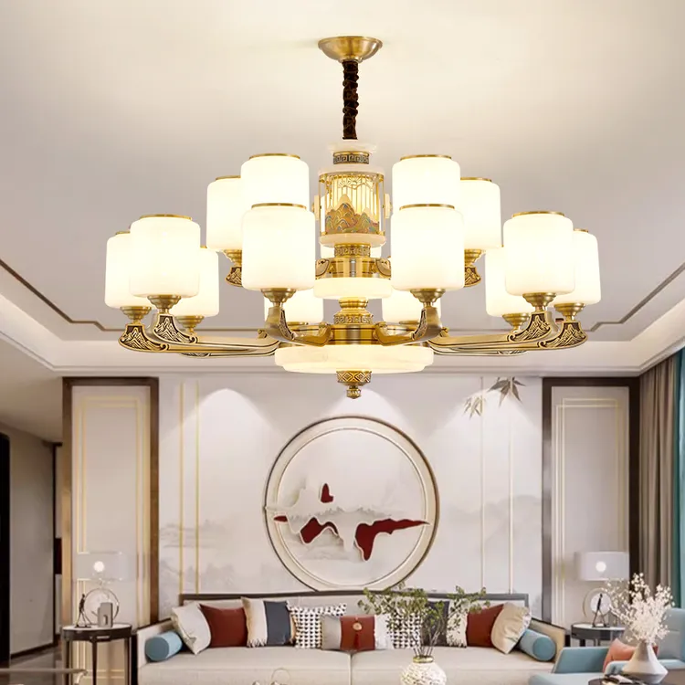 新中式全铜吊灯千里江山新中式高档大气别墅奢华大厅灯具