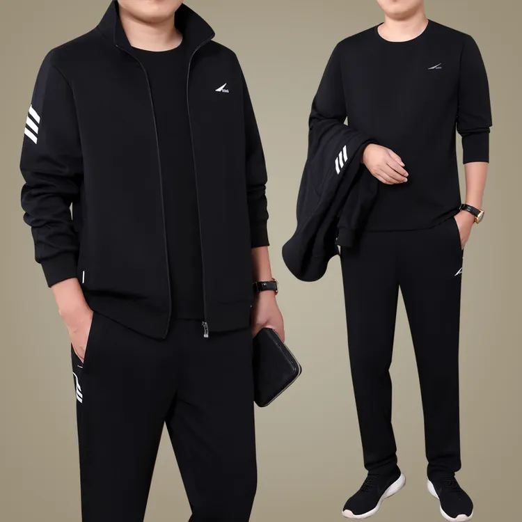 春秋季中年男装爸爸秋装加大码跑步锻炼中老年男士休闲运动服套装