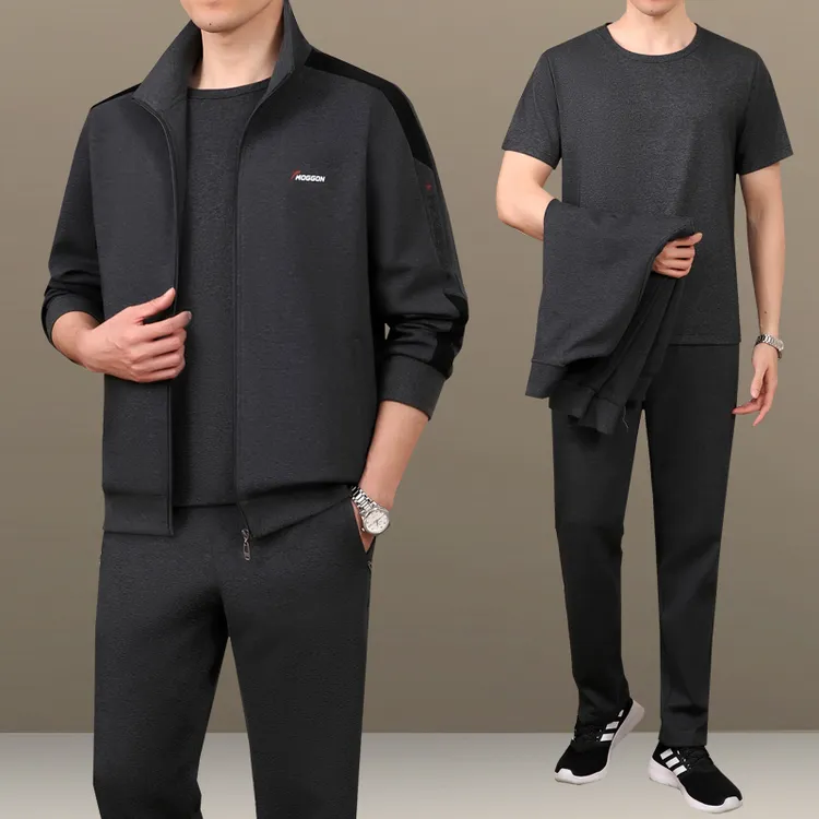 中年男士高端休闲运动服套装男春秋季2023新款中老年爸爸春装套装