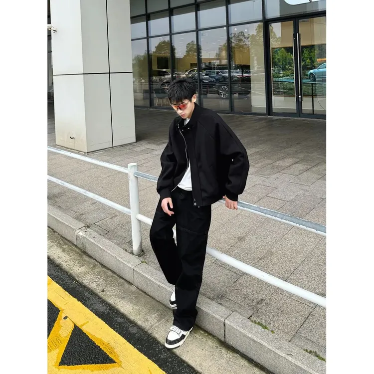 秋冬加棉毛呢外套厚款立领短款夹克呢料风衣外套百搭韩版