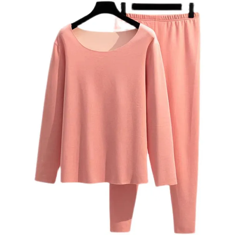 无痕双面德绒保暖套装女士紧身修身秋冬季内穿圆领自发热恒温