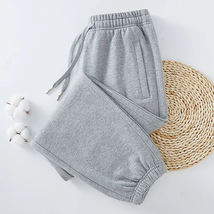 薄款纯棉杏色运动裤女卫裤休闲裤高腰宽松九分裤小个子长裤百搭