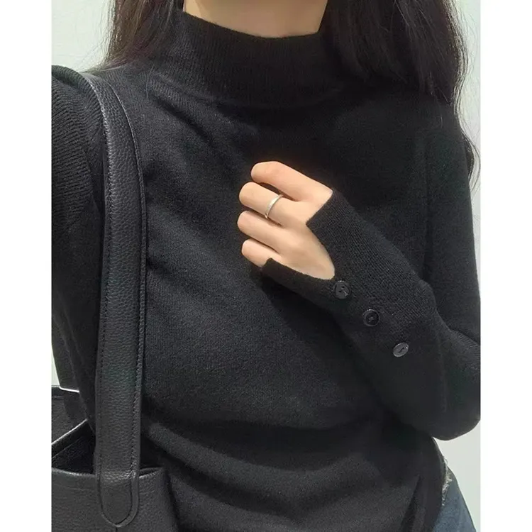新款秋季百搭毛衣打底半高领时尚宽松纯色长袖针织衫上衣女